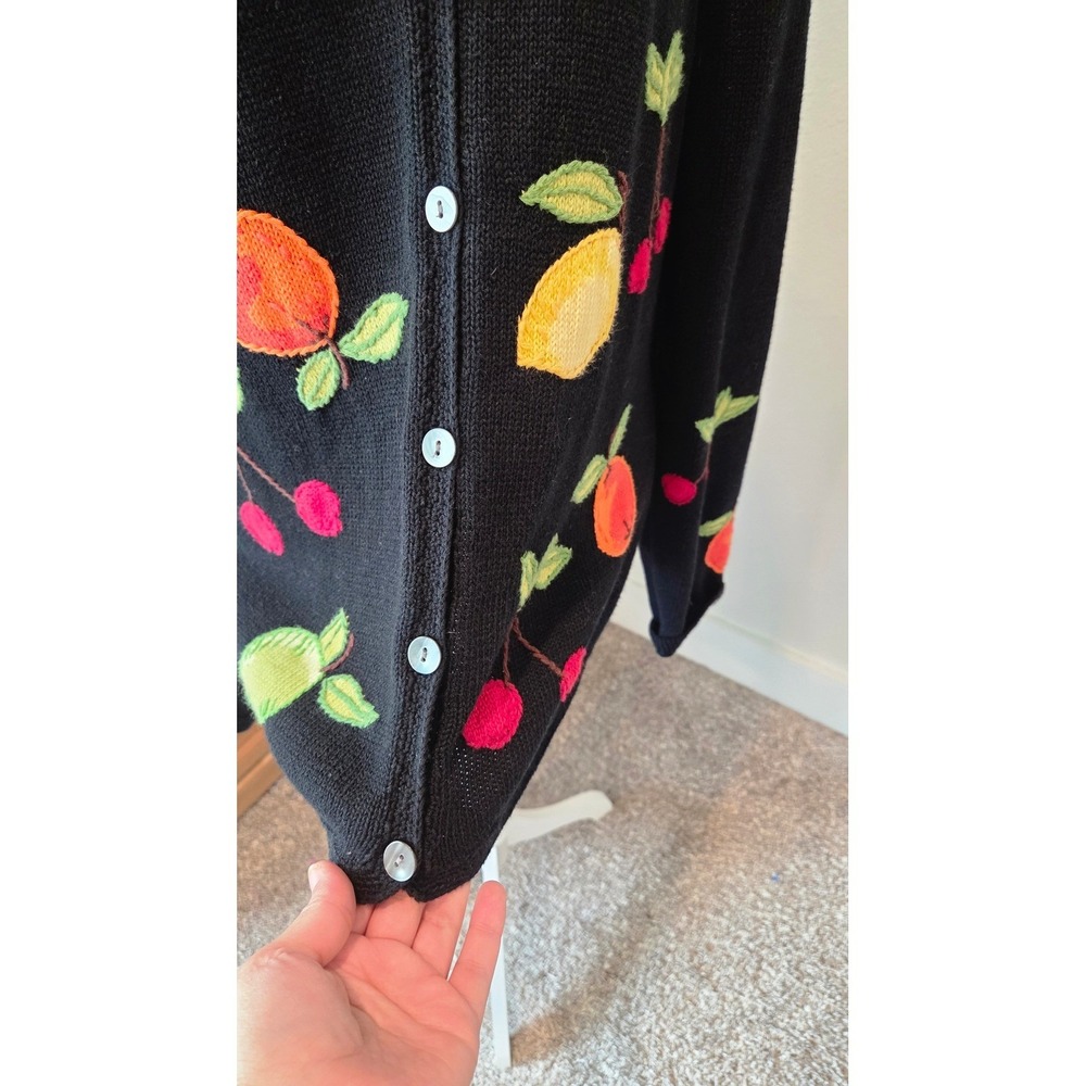 Coldwater Creek Fruit Embroidered Cardigan Relaxed Fit Black Cottagecore Large - Picture 10 of 13